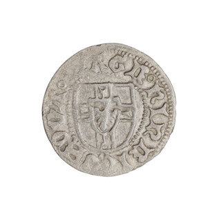 Teutonic szelag, Henryk Reffle von Richtenberg (Grand Master; 1470–1477). Obverse: Teutonic