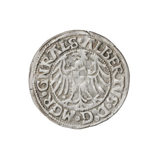 Teutonic groschen, Albrecht Hohenzollern (prince in Prussia; Grand Master; 1490–1568). Obverse: