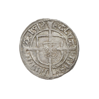 Teutonic groschen, Albrecht Hohenzollern (prince in Prussia; Grand Master; 1490–1568). Obverse: