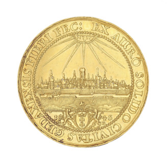 Gdansk four-ducat donative by Gerhard Rogge (fl. 1639–1657), 1645. Obverse: Bust of King Wladyslaw