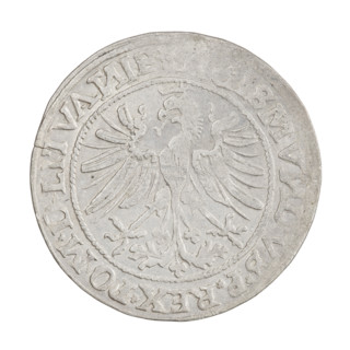 Lithuanian grosz, Sigismund I the Old (King of Poland; 1506–1548), R2 (rarity). Obverse: Polish