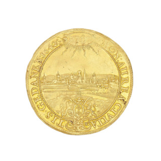 Gdansk double-ducat, Rogge, Gerhard (fl. 1639–1657). Obverse: Bust of King Wladyslaw IV Vasa