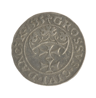 Gdansk grosz, Sigismund I the Old (King of Poland; 1506–1548). Polish coin (Jagiellon dynasty).