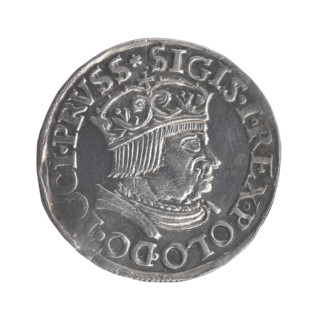 Gdansk trojak, Sigismund I the Old (King of Poland; 1506–1548). Polish coin, Jagiellonian dynasty.