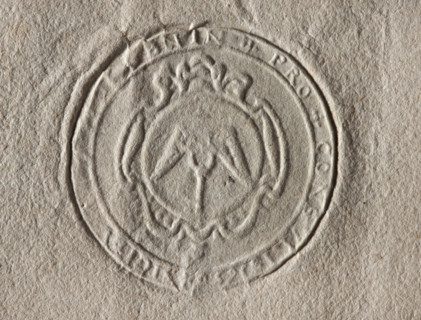 Round seal impression of the town of Bnin, Kalisz Voivodeship, Pysdry County. In a baroque