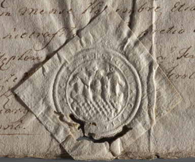 Round seal impression of the town of Bodecin (Bodzentyn), Sandomierz Voivodeship and County. On the
