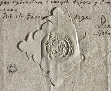 Round seal impression of the town of Bojanowo, Poznan Voivodeship, Wschowa Land. On an oval shield