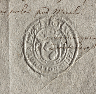 Oval seal impression of the town of Bolimów, Lódz Voivodeship, Sochaczew Land. On the crowned