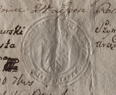 Round seal impression of the town of Gniezno. On the crowned shield a single-headed eagle.