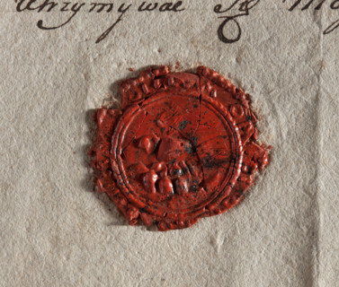 Round wax impression of the seal of Grabów. Pelican turned to the right on the nest, feeding chicks