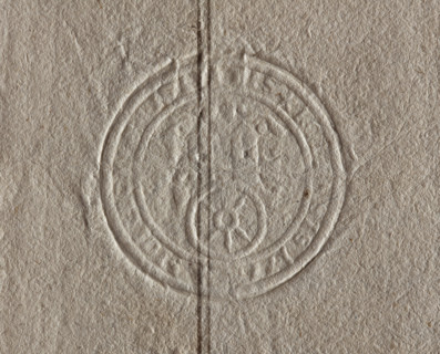 Round seal impression of the town of Kolo, Kalisz Voivodeship. In the field of the coat of arms are