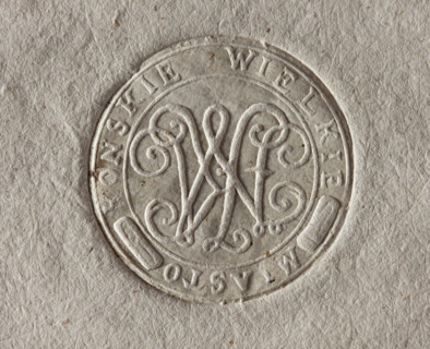 Round seal impression of the town of Konskie Wielkie with the monogram of the Chancellor JMK (Jan