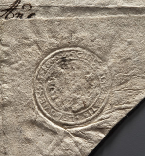 Round seal impression of the town of Lelów, Krakow Voivodeship. In the central field an illegible