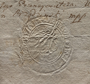 Oval imprint of the seal of the town of Luków, Podlaskie Voivodeship. Illegible drawing in the