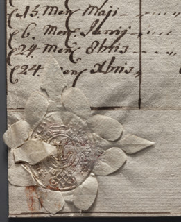 Oval seal impression of the town of Miejska Górka. In a decorative cartouche, the Korab coat of