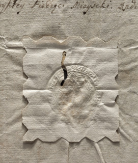 Round seal impression of the town of Ozarów, Sandomierz Voivodeship; city seal of Ozarów with coat
