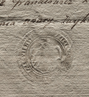 Round seal impression of the town of Parczew. The drawing of a deer on the shield is illegible. In