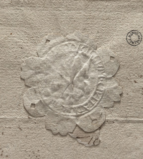 Round seal impression of the town of Pawlów, Chelm Voivodeship; both the central drawing and rim