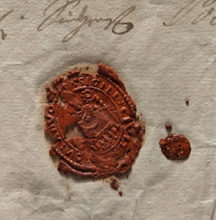 Oval seal impression of the town of Przyrów. In the central field, within a pearl border, a seated