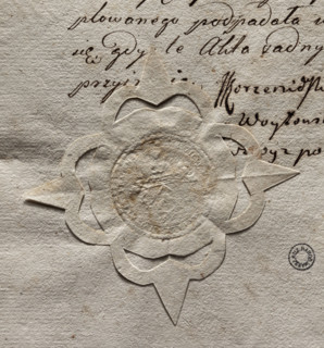 Round seal imprint of the town of Praga near Warsaw. The drawing in the seal field and the