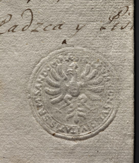 Round seal impression of the city of Sandomierz. An eagle with a closed crown in the central field.
