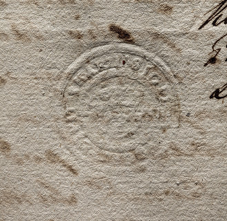 Round wax seal impression of the town of Skaryszew, Sandomierz Voivodeship, Radom County. In a