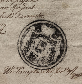 Round ink print of the seal of the town of Józefów, Lublin Voivodeship, Urzedów County. On an