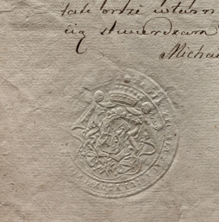 Round dry impression of the seal of the entail jurisdiction of the city of Warsaw. Beneath the