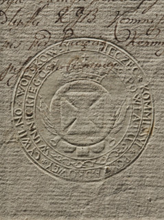 Seal of the Civil-Military Order Commission of Braclaw County. Round seal impression of the