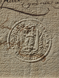 Round seal imprint of the Civil-Military Order Commission of the Dobrzyn Land. On the shield, the
