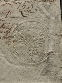 Round seal impression of the Civil-Military Commission of the Kraków Voivodeship. Polish eagle with
