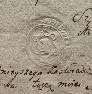 Oval wax seal impression of the town of Luków, Podlaskie Voivodeship. In the oval cartouche the