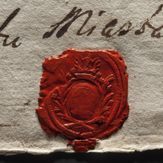 Oval wax seal impression of the town of Luków, Podlaskie Voivodeship. In the oval cartouche the