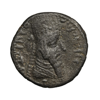 Bronze coin of Ardashir I (ruler of Persia; 224–242). Obverse: Bust of the king wearing a tiara