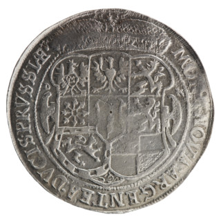 Half thaler, male busts in armour, coats of arms; George William Hohenzollern (Elector of