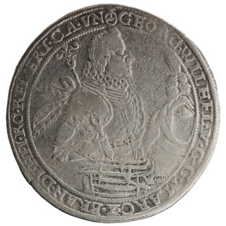 Thaler, Liborius Müller the Younger (1620–1642), Kantor, male busts in armour, eagles, George