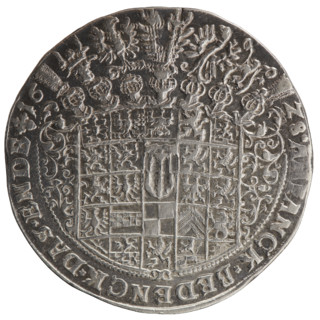 Thaler, coats of arms, male bust in armour, George William Hohenzollern (Elector of Brandenburg;