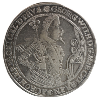 Thaler depicting male bust in armor: George William of Hohenzollern (Elector of Brandenburg; Duke