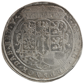 Thaler, publisher Ernest Pfahler; obverse: male bust in collar and decorative armour facing right,