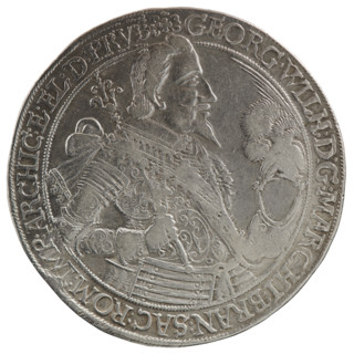 Thaler by Koch, Dawid, Ernest Pfahler (publisher). Obverse: male bust/torso facing right in a