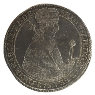 Thaler, ca. 1641. Obverse: torso in mitre and electoral mantle turned right, sceptre in right hand,