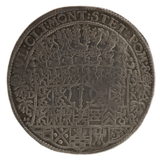 Thaler (ca. 1642). Obverse: male torso facing right in collar and decorative armour, girded with a
