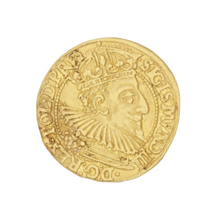 Ducat (1595). Maker: Filip Klüwer (fl. 1588–1601). Obverse: in a beaded border a bust of King