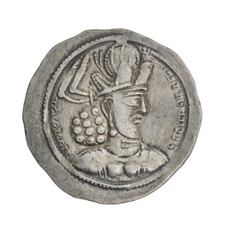 drachma, Shapur II (ruler of Persia; 309–379), busts, crowns, Iran, korymbos, Persia, fire altar,