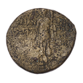 Bronze coin, Pantikapaion; aw: head of Attys in a Phrygian cap decorated with stars and in a laurel