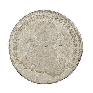 Obverse: male bust in armour and wig, turned to the right, divides an inscription in the rim; on
