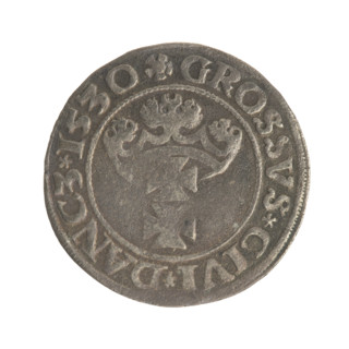 Gdansk grosz, Sigismund I the Old (King of Poland; 1506–1548). Silver coin (grosz), 1530. Obverse: