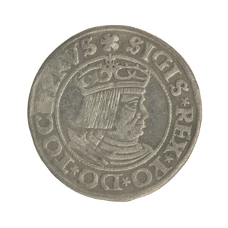 Gdansk grosz, Sigismund I the Old (King of Poland; 1506–1548). Polish coin, Jagiellon dynasty.