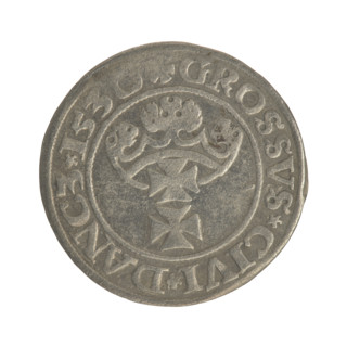 Gdansk grosz, Sigismund I the Old (King of Poland; 1506–1548). Polish coin (1530). Obverse: Crowned