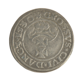 Gdansk grosz, Sigismund I the Old (King of Poland; 1506–1548). Silver coin, 1530. Obverse: Crowned